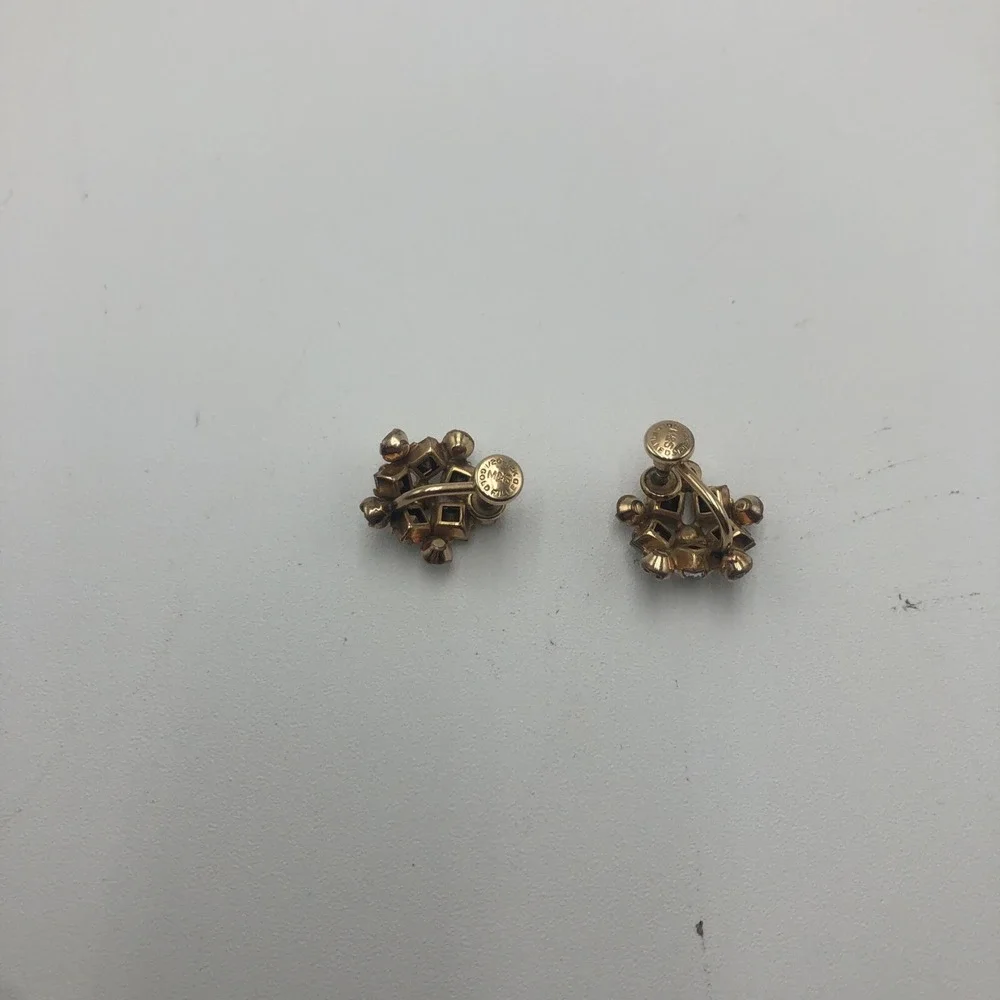 VINTAGE M&S GOLD FILLED EARRINGS WHITE‎ CRYSTALS STAR SHAPE SCREW ON 1/20-12K